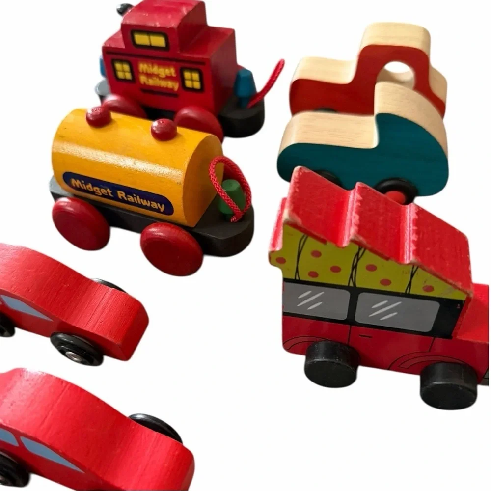 Lot of 14 Wooden Toy Cars Trains Montessori Pretend Play Melissa & Doug